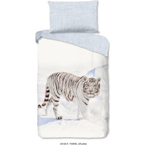 Good Morning Tigris Dekbedovertrek - Flanel - Eenpersoons - 140x200/220 cm - Off-white