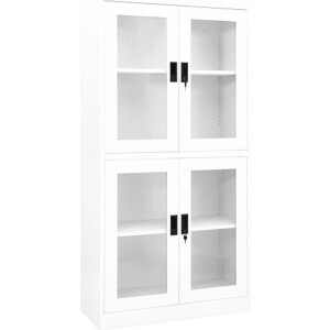 vidaXL - Kantoorkast - 90x40x180 - cm - staal - en - gehard - glas - wit