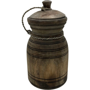 Nepalese kruik pot klein met deksel & touw hout vintage bruin 26 x 14 cm | Stoer & Sober | HSH11068 | Home Sweet Home