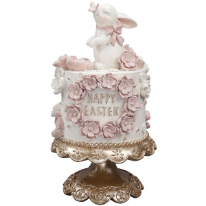 Clayre & Eef Decoratie Beeld Taart Ø 18x32 cm Wit Roze Kunststof