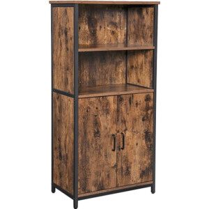 CGPN Boekenkast, Boekenkast, Kantoorplank, Keukenkast met 2 open vakken, Plankniveau verstelbaar in kast, multifunctioneel, Industrieel design, vintage bruin-zwart LSC66BX