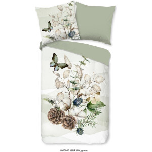 Good Morning Dekbedovertrek "droogboeket en vlinder" - Groen - (240x200/220 cm) - Katoen Flanel