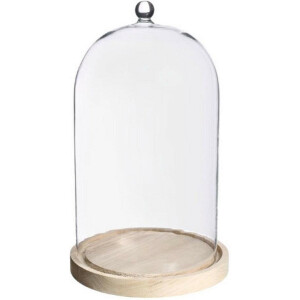 Ideas4Seasons Decoratie stolp - met sierknopje - houten plateau - D17 x H28 cm - presentatie stolpen