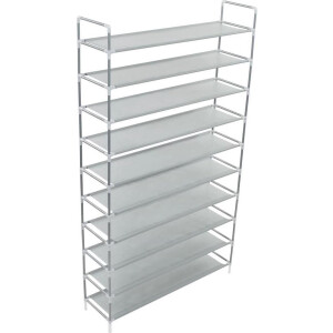 vidaXL - Schoenenrek - met - 10 - schappen - metaal - en - nonwoven - stof - zilverkleur