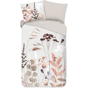 Good Morning dekbedovertrek bloemen en bladeren - 1 persoons 140x200/220 cm - Grijs - 100% Katoen renforce