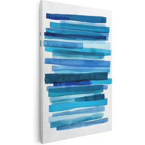 Artaza Canvas Schilderij Aquarel Blauwe Strepen op een Witte Achtergrond - 80x120 cm - Groot - Wanddecoratie Woonkamer - Schilderijen - Muurdecoratie
