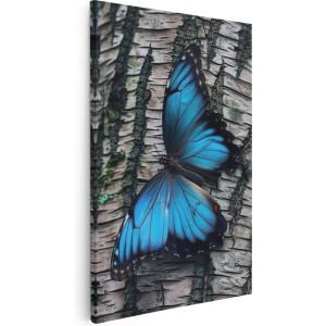Artaza Canvas Schilderij Blauwe Vlinder Rustend op de Schors van een Boom - 80x120 - Groot - Foto Op Canvas - Canvas Print