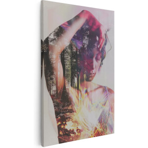 Artaza Canvas Schilderij Vrouw in een Bos - 40x60 cm - Wanddecoratie Woonkamer - Schilderijen - Muurdecoratie