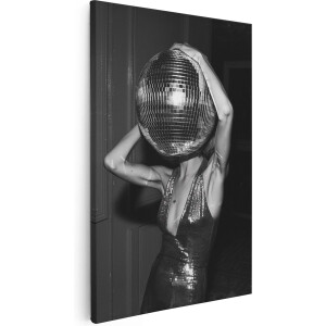 Artaza Canvas Schilderij Vrouw met een Discobal - 40x60 cm - Wanddecoratie Woonkamer - Schilderijen - Muurdecoratie