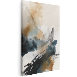 Artaza Canvas Schilderij Zwarte, Blauwe en Bruine Kleuren - 60x90 cm - Wanddecoratie Woonkamer - Schilderijen - Muurdecoratie