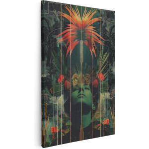 Artaza Canvas Schilderij Vrouwengezicht - 20x30 cm - Klein - Muurdecoratie Jungle - Wanddecoratie Woonkamer - Kamer Accessoires