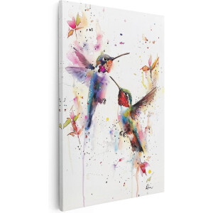 Artaza Canvas Schilderij Twee Kolibries in de Lucht - Dieren - 40x60 cm - Wanddecoratie Woonkamer - Schilderijen - Muurdecoratie