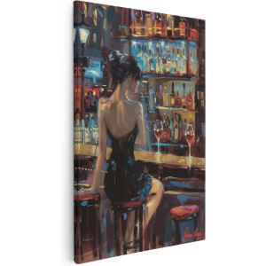 Artaza Canvas Schilderij Vrouw aan een Bar - 20x30 cm - Klein - Wanddecoratie Woonkamer - Schilderijen - Muurdecoratie