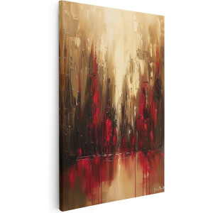 Artaza Canvas Schilderij Stad met Rood Druipend Water - 60x90 cm - Wanddecoratie Woonkamer - Schilderijen - Muurdecoratie