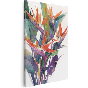 Artaza Canvas Schilderij Strelitzia - 80x120 cm - Groot - Wanddecoratie Bloemen - Muurdecoratie Aquarel - Schilderijen Op Canvas Tropisch
