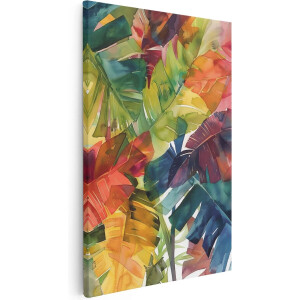 Artaza Canvas Schilderij Kleurrijk Aquarelkunstwerk van Tropische Bladeren - 80x120 - Groot - Foto Op Canvas - Canvas Print