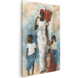 Artaza Canvas Schilderij Vrouw met haar Kinderen - 60x90 cm - Wanddecoratie Woonkamer - Schilderijen - Muurdecoratie