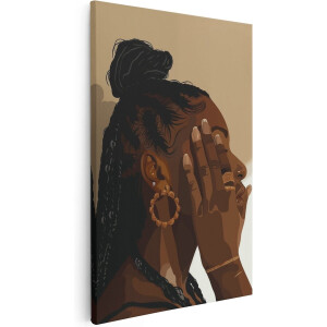 Artaza Canvas Schilderij Vrouw Met Goud - 20x30 cm - Klein - Muurdecoratie Portret Donkere Vrouw - Wanddecoratie - Kamer Accessoires