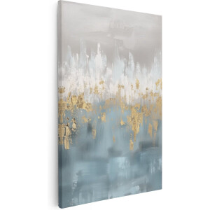Artaza Canvas Schilderij Stad in Blauw en Goud - 60x90 cm - Wanddecoratie Woonkamer - Schilderijen - Muurdecoratie