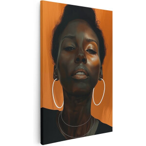 Artaza Canvas Schilderij Zwarte Vrouw met Oorringen - 60x90 cm - Wanddecoratie Woonkamer - Schilderijen - Muurdecoratie