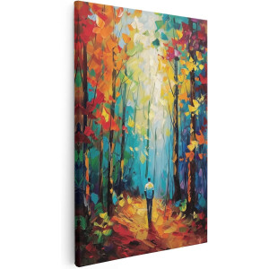 Artaza Canvas Schilderij Man Loopt door een Bos - 80x120 cm - Groot - Wanddecoratie Woonkamer - Schilderijen - Muurdecoratie