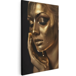 Artaza Canvas Schilderij Vrouw met een Gouden Gezichtsmasker - 80x120 cm - Groot - Wanddecoratie Woonkamer - Schilderijen - Muurdecoratie