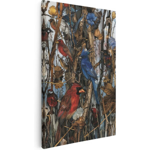 Artaza Canvas Schilderij Vogels in een Veld - Dieren - 80x120 cm - Groot - Wanddecoratie Woonkamer - Schilderijen - Muurdecoratie