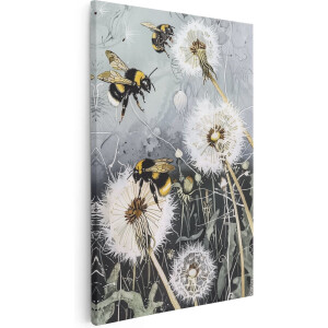 Artaza Canvas Schilderij Paardenbloemen - 60x90 cm - Wanddecoratie Bijen - Muurdecoratie Bloemen - Schilderijen Op Canvas