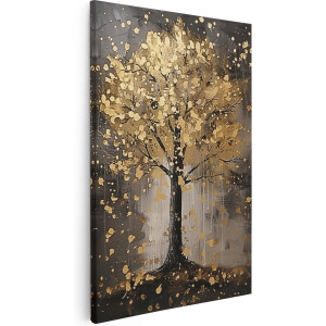 Artaza Canvas Schilderij Boom met Bladgoud - 80x120 cm - Groot - Wanddecoratie Woonkamer - Schilderijen - Muurdecoratie