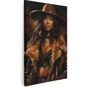 Artaza Canvas Schilderij Vrouw Met Hoed - 80x120 cm - Groot - Wanddecoratie Schilderij Vrouw - Muurdecoratie Woonkamer - Kamer Accessoires