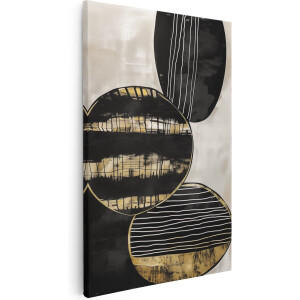 Artaza Canvas Schilderij Abstract Zwart en Goud - 60x90 cm - Wanddecoratie Woonkamer - Schilderijen - Muurdecoratie