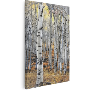 Artaza Canvas Schilderij Berkenbos - 80x120 cm - Groot - Wanddecoratie Bos - Muurdecoratie Bomen - Schilderijen Op Canvas Herfst