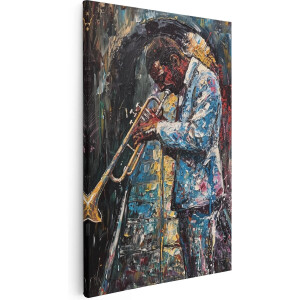 Artaza Canvas Schilderij Jazzmuzikant die Trompet Speelt - Muziek - 80x120 cm - Groot - Wanddecoratie Woonkamer - Schilderijen - Muurdecoratie