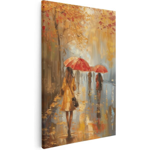 Artaza Canvas Schilderij Mensen met Paraplu’s in de Regen - 80x120 cm - Groot - Wanddecoratie Woonkamer - Schilderijen - Muurdecoratie
