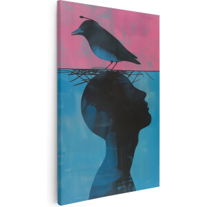 Artaza Canvas Schilderij Vogel op een Hoofd - Dieren - 20x30 cm - Klein - Wanddecoratie Woonkamer - Schilderijen - Muurdecoratie