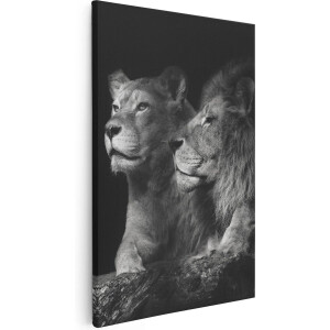Artaza Canvas Schilderij Leeuw En Leeuwin - Zwart Wit - 80x120 - Klein - Foto Op Canvas - Canvas Print
