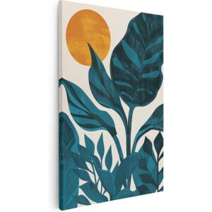 Artaza Canvas Schilderij Tropische Bladeren met Zon - 80x120 cm - Groot - Wanddecoratie Woonkamer - Schilderijen - Muurdecoratie