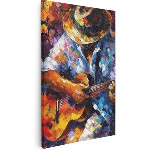 Artaza Canvas Schilderij Man met een Akoestische Gitaar - 60x90 cm - Wanddecoratie Woonkamer - Schilderijen - Muurdecoratie