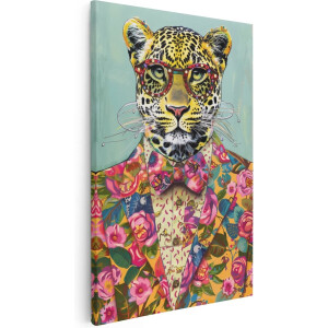 Artaza Canvas Schilderij Luipaard in een Pak - Dieren - 20x30 cm - Klein - Wanddecoratie Woonkamer - Schilderijen - Muurdecoratie