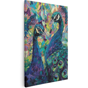 Artaza Canvas Schilderij Twee Pauwen met Kleurrijke Veren - Dieren - 40x60 cm - Wanddecoratie Woonkamer - Schilderijen - Muurdecoratie
