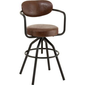 J-Line Barstoel Rond Draaiend Metaal/Pu Bruin