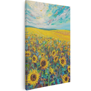Artaza Canvas Schilderij Zonnebloemen in een Veld - Bloemen - 20x30 cm - Klein - Wanddecoratie Woonkamer - Schilderijen - Muurdecoratie