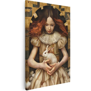 Artaza Canvas Schilderij Meisje met een Konijn - Dieren - 20x30 cm - Klein - Wanddecoratie Woonkamer - Schilderijen - Muurdecoratie