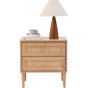 ACAZA Nachtkastje - Nachtkastjes - 48 x 39 x 49 cm (B x D x H) - Eiken Kleur - Rotan accent - Nachtkastje met Lade - Kast - Kasten - Nachtkastje hout