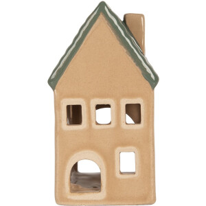Clayre & Eef Waxinelichthouder Huis 6x6x11 cm Beige Keramiek