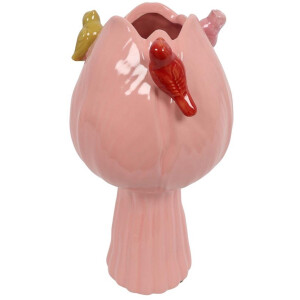 Countryfield Vaas Tulip but w/bird aardew L11B11H22CM roze