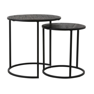 Light & Living Bijzettafel 'Doba' Set van 2 stuks, hout antiek-mat zwart