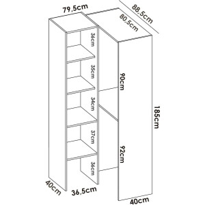 Hoekkledingkast 79,4 x 88,4 x 185,5 cm – Open Inloopkast met 4 Planken en 2 Kledingstangen – Ruimtebesparende Witte Hoekkast – Bernina Design – Abkantoor