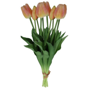 Countryfield Kunst tulpen boeket Fleur - 10x stuks - oranje - real touch - 41 cm - levensechte kunstbloemen