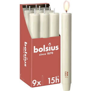 Bolsius - 9 Dinerkaarsen Rustiek Extra Breed - Ivoor - 23 cm - Diameter 3 cm - 15 Branduren
